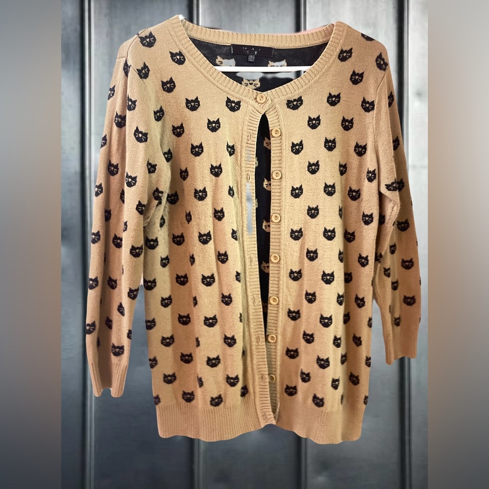 Cat Patterned Tan Sweater